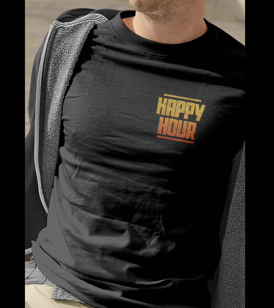 HAPPY HOUR Vintage Distressed Typography Bold Yellow Orange Gradient T-Shirt