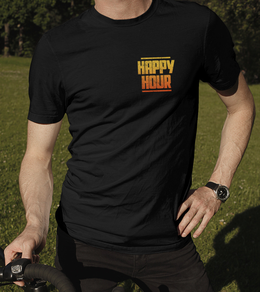 HAPPY HOUR Vintage Distressed Typography Bold Yellow Orange Gradient T-Shirt