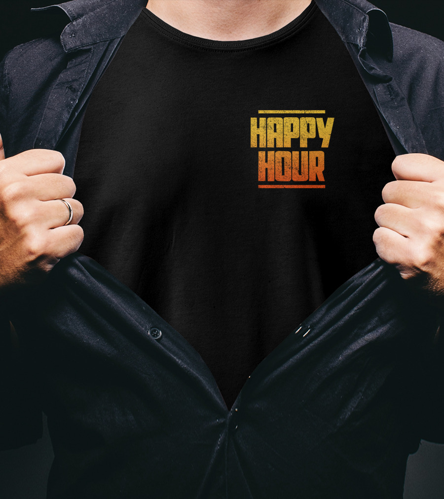 HAPPY HOUR Vintage Distressed Typography Bold Yellow Orange Gradient T-Shirt