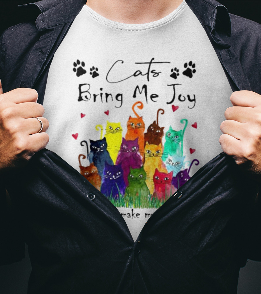 Cats Bring Me Joy Humans Make My Head Hurt Colorful Cats With Hearts T-Shirt