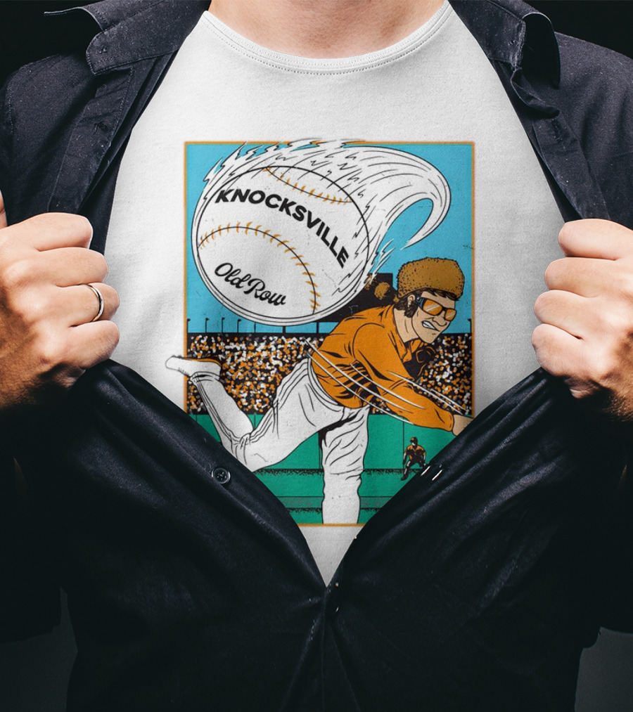 Knocksville Old Row Baseball Pitcher With Swirling Fastball And Spectator Crowd T-Shirt