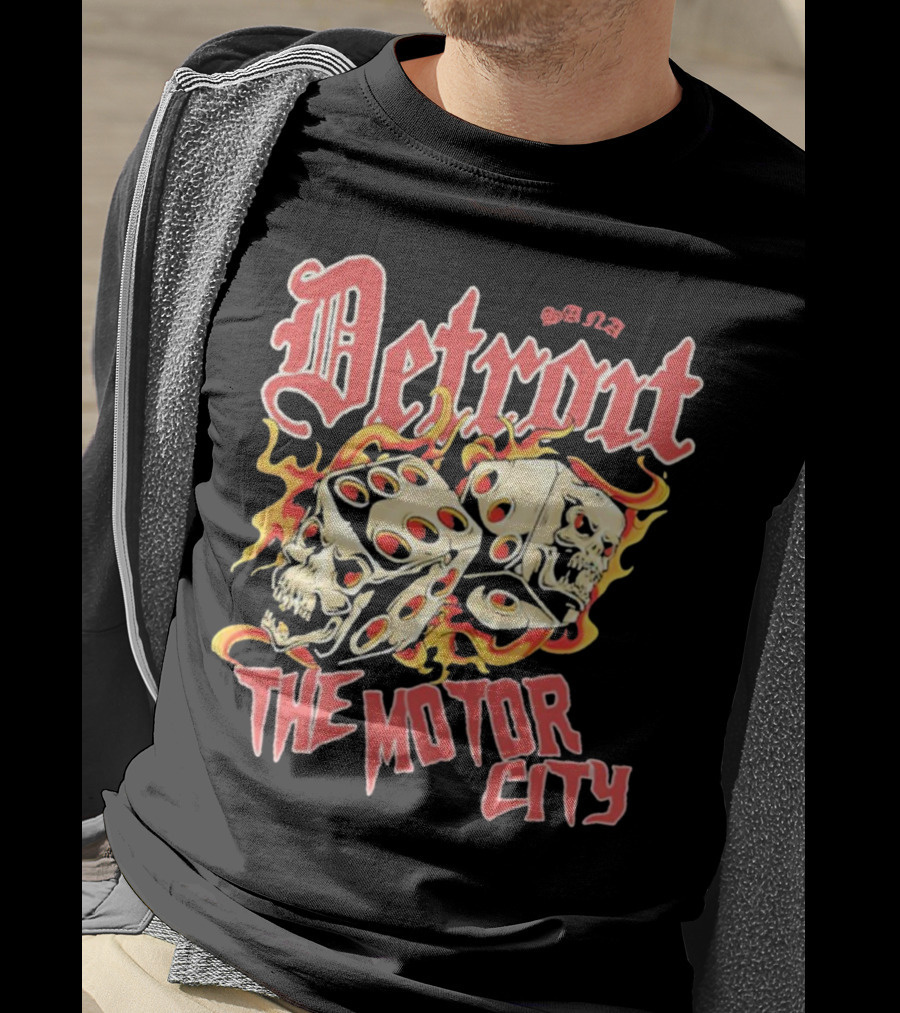 Sana Detroit The Motor City Flaming Skull Dice T-Shirt