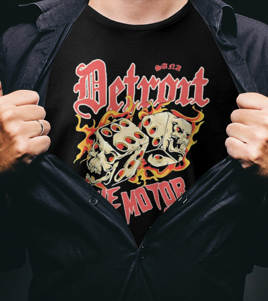 Sana Detroit The Motor City Flaming Skull Dice T-Shirt