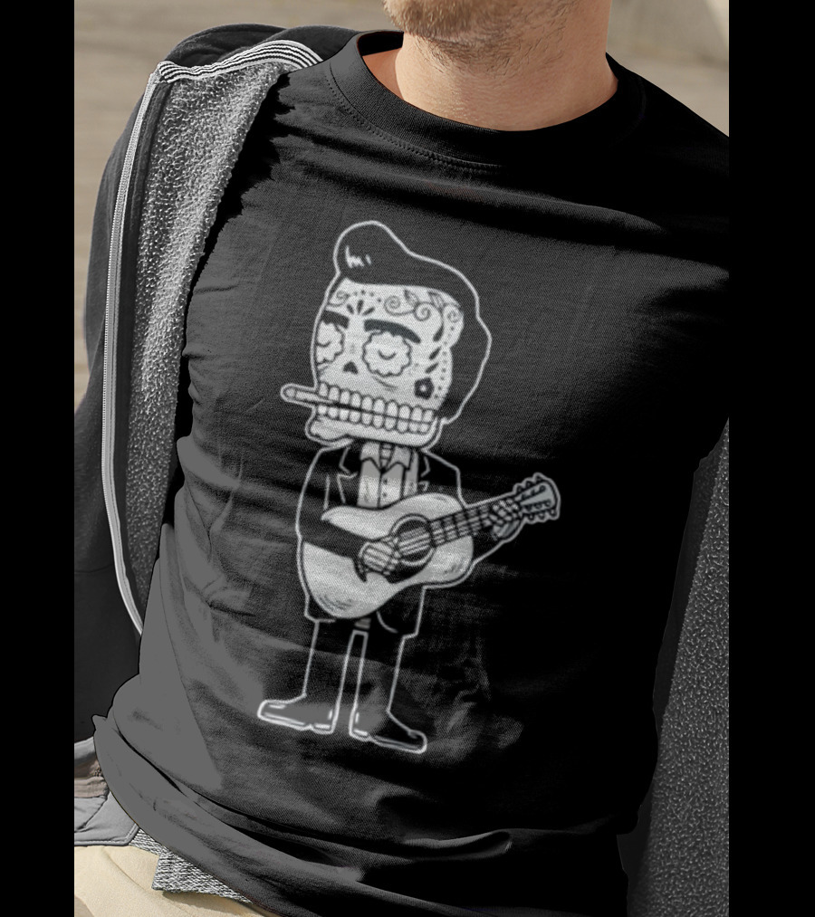 Stephen King Johnny Cash Calavera Gocco Skull Guitarist Figure T-Shirt