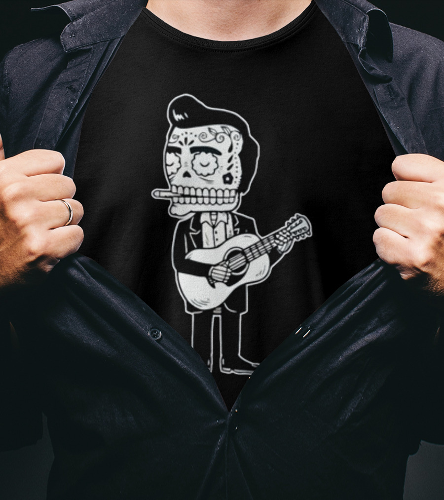 Stephen King Johnny Cash Calavera Gocco Skull Guitarist Figure T-Shirt