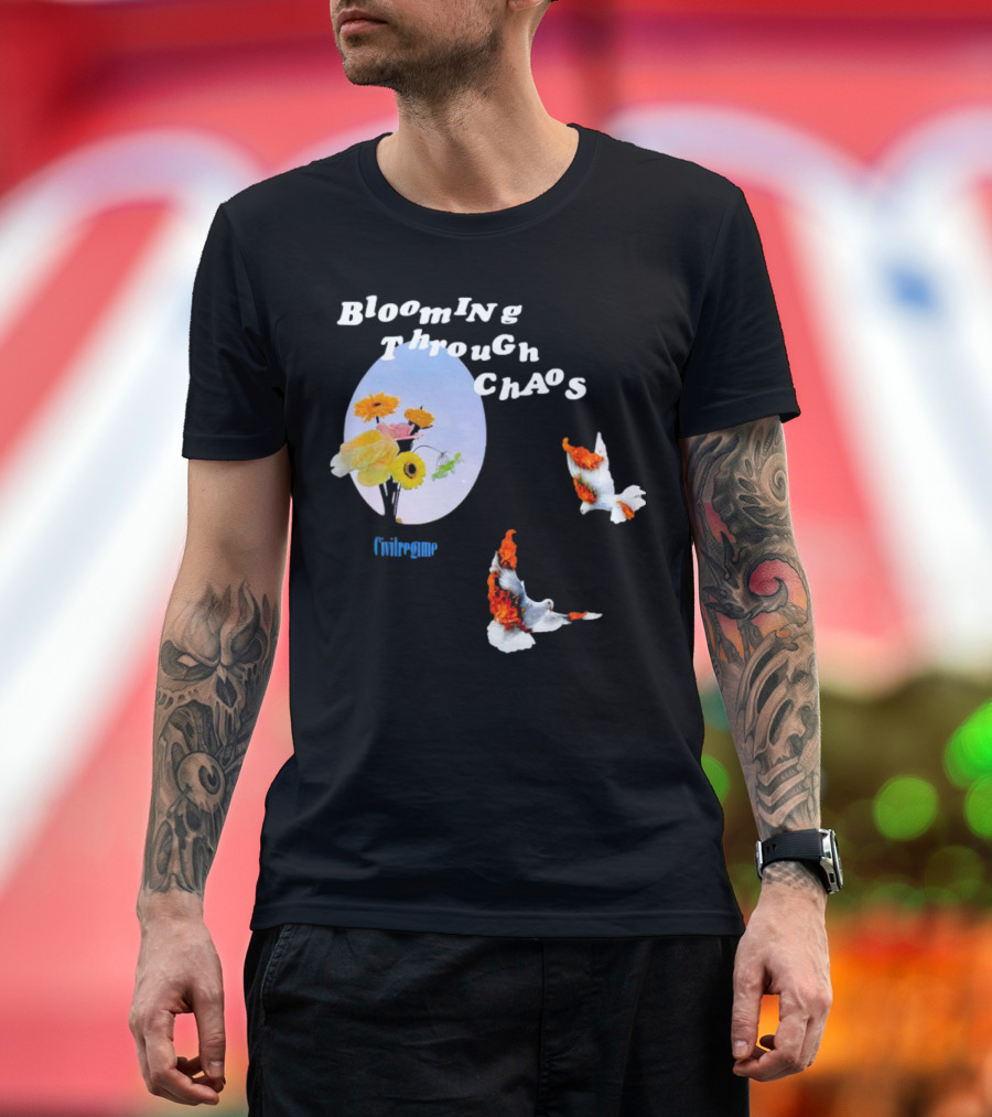 Blooming Through Chaos Civilregime Floral and Bird Motif T-Shirt