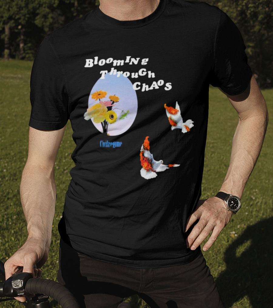 Blooming Through Chaos Civilregime Floral And Bird Motif T-Shirt