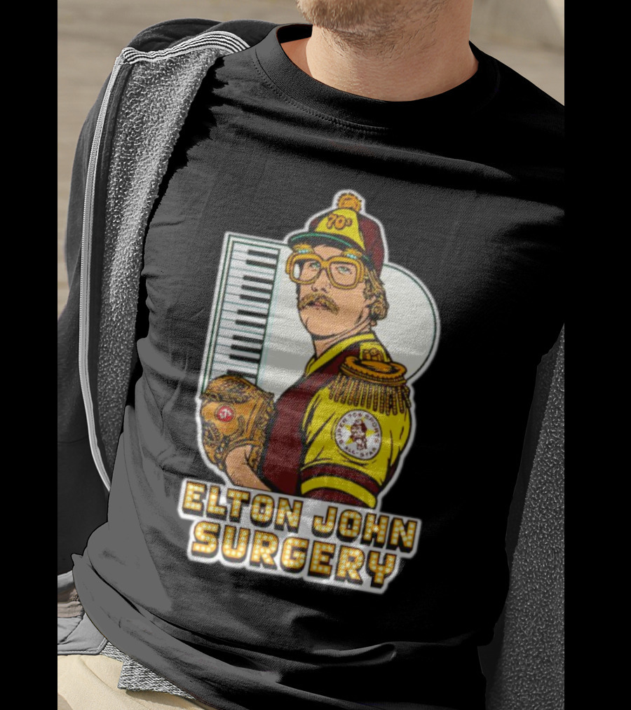 Elton John Surgery Baseball Player Keyboard 70s Patch T-Shirt