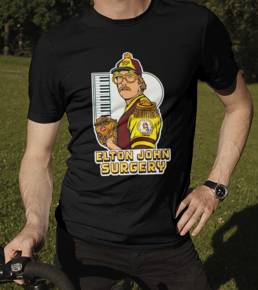 Elton John Surgery Baseball Player Keyboard 70s Patch T-Shirt