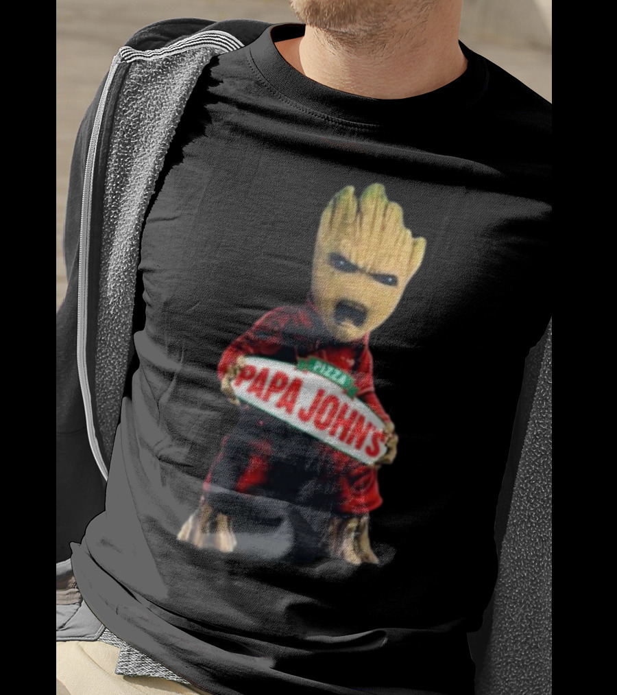 Baby Groot Holding Papa John’s Pizza Sign T-Shirt