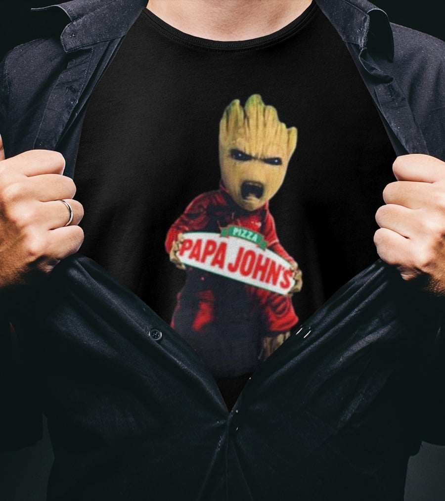 Baby Groot Holding Papa John’s Pizza Sign T-Shirt