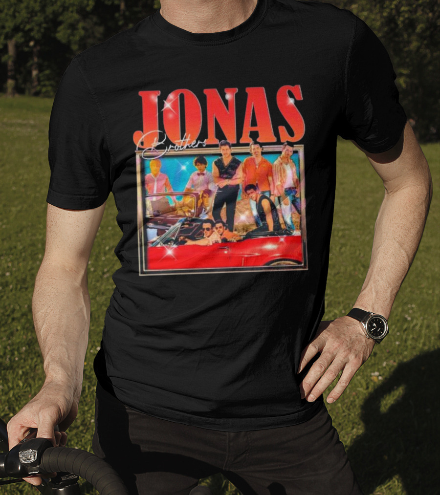 Jonas Brothers Band Retro Group Photo With Red Convertible T-Shirt