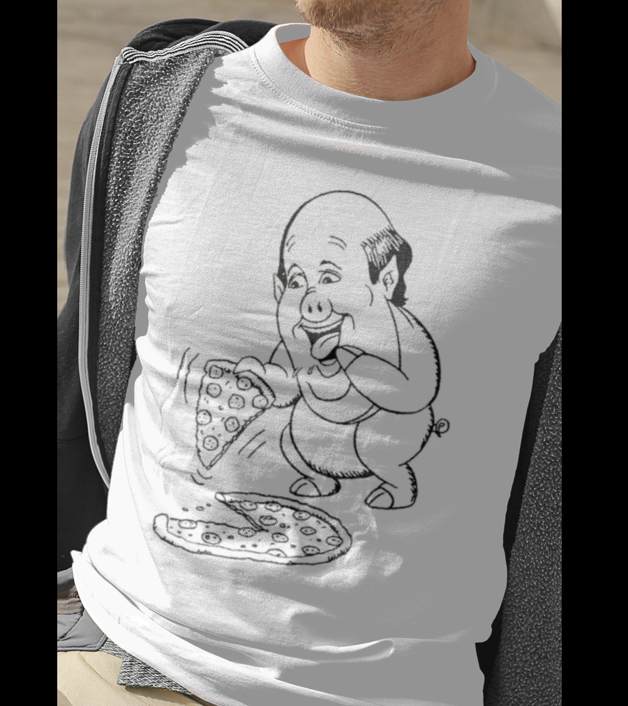 Kevin Malone Pig Eating Pizza Caricature T-Shirt