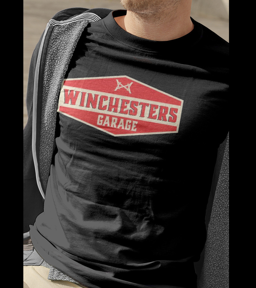 Winchester's Garage Red Hexagonal Shield With Crossed Wrenches T-Shirt