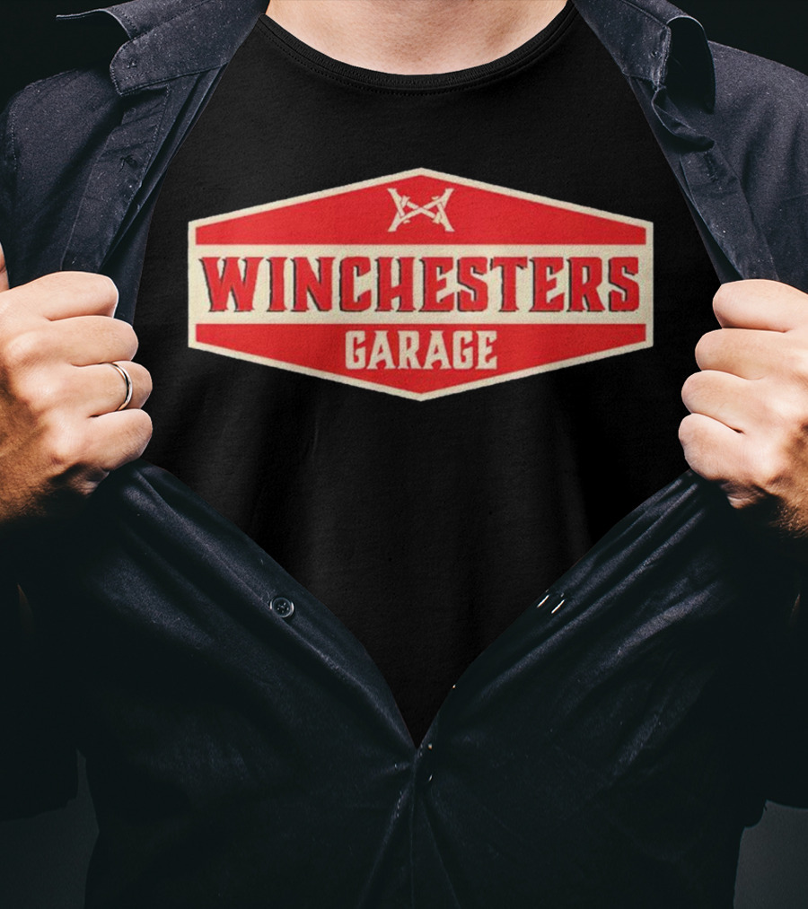Winchester's Garage Red Hexagonal Shield With Crossed Wrenches T-Shirt