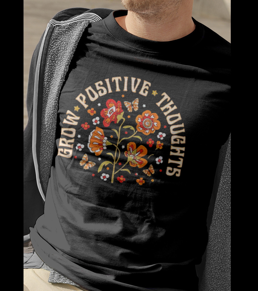 Grow Positive Thoughts Butterfly Star Floral T-Shirt