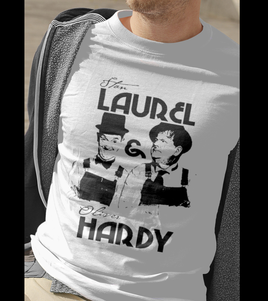 Stan Laurel And Oliver Hardy Black And White Classic Comedy Duo T-Shirt