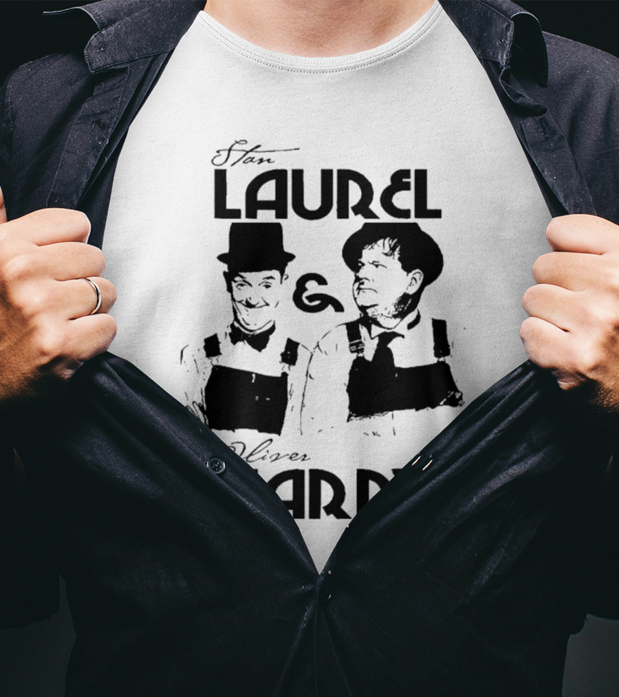 Stan Laurel And Oliver Hardy Black And White Classic Comedy Duo T-Shirt