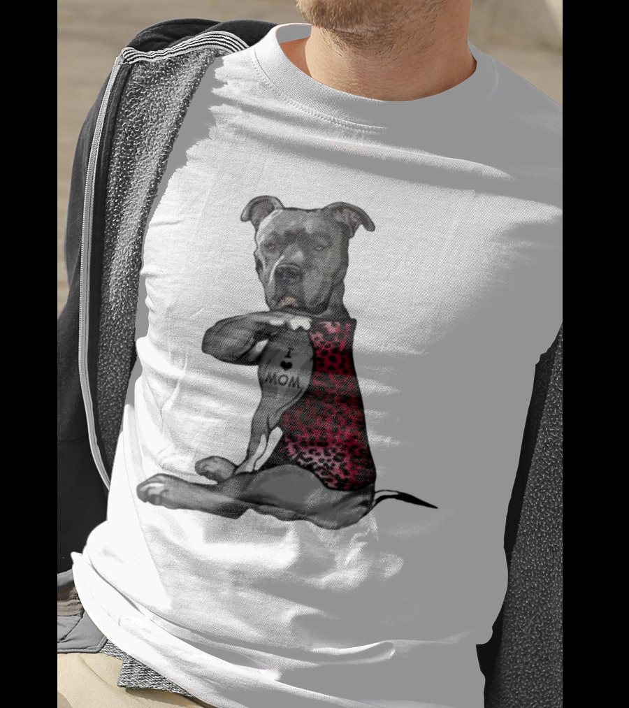 I Love Mom Dog Tattoo Red Leopard Print T-Shirt
