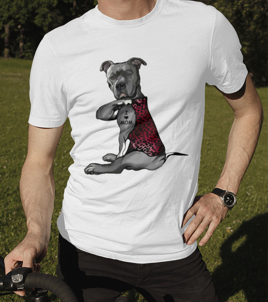 I Love Mom Dog Tattoo Red Leopard Print T-Shirt