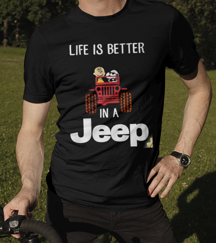 Life Is Better With Snoopy And Charlie Brown Cruising In A Jeep T-Shirt