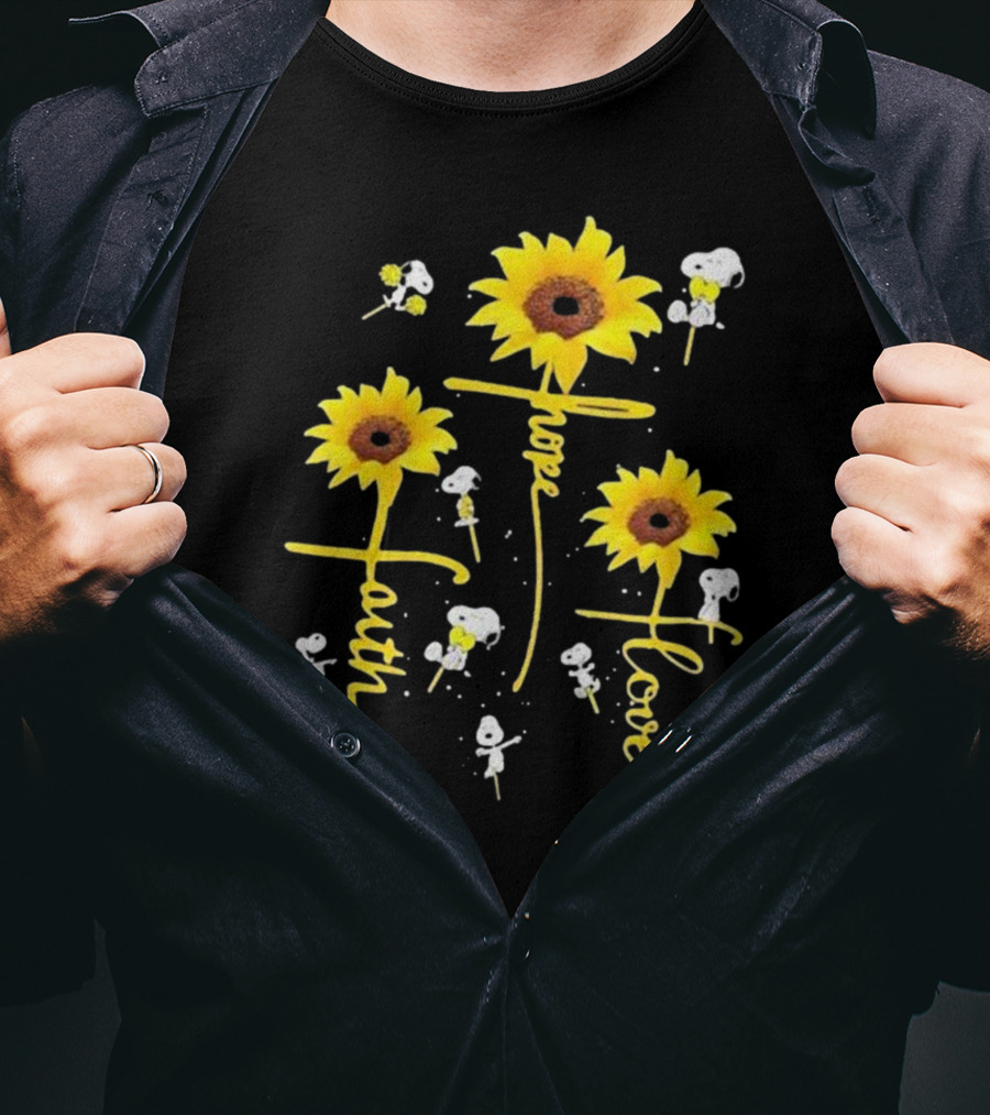 Snoopy Sunflowers Hope Faith Love T-Shirt