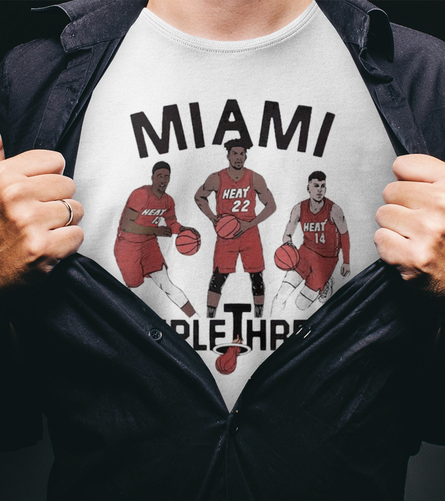 Miami Heat Bam Adebayo Jimmy Butler Tyler Herro Triple Threat T-Shirt