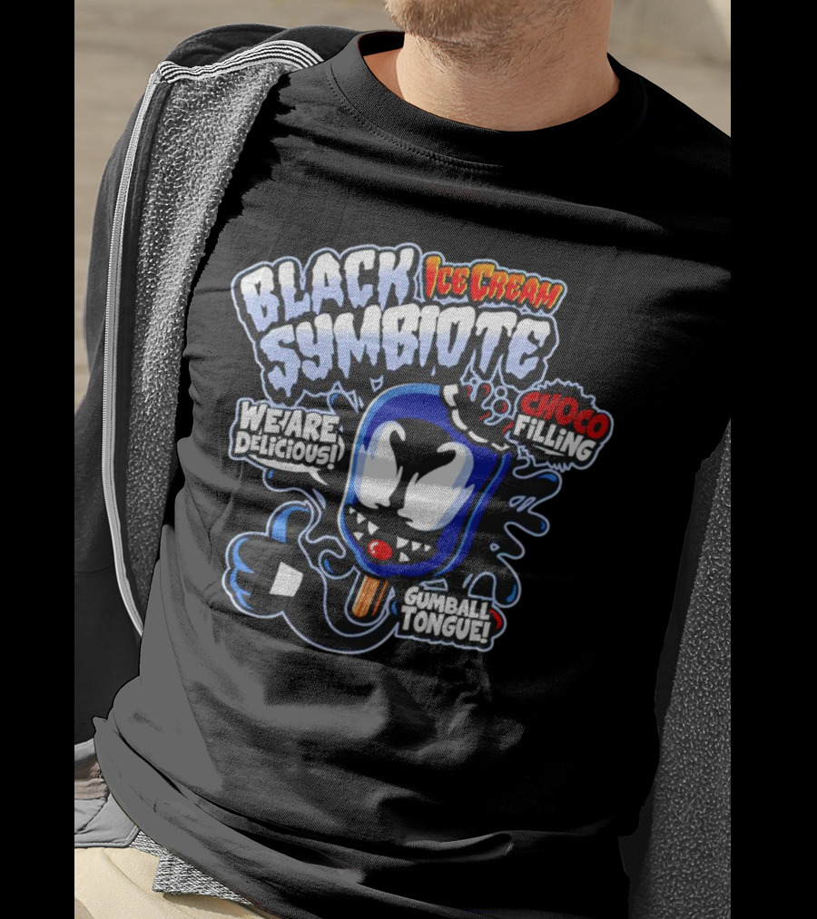 Black Symbiote Ice Cream Choco Filling Gumball Tongue We Are Delicious T-Shirt