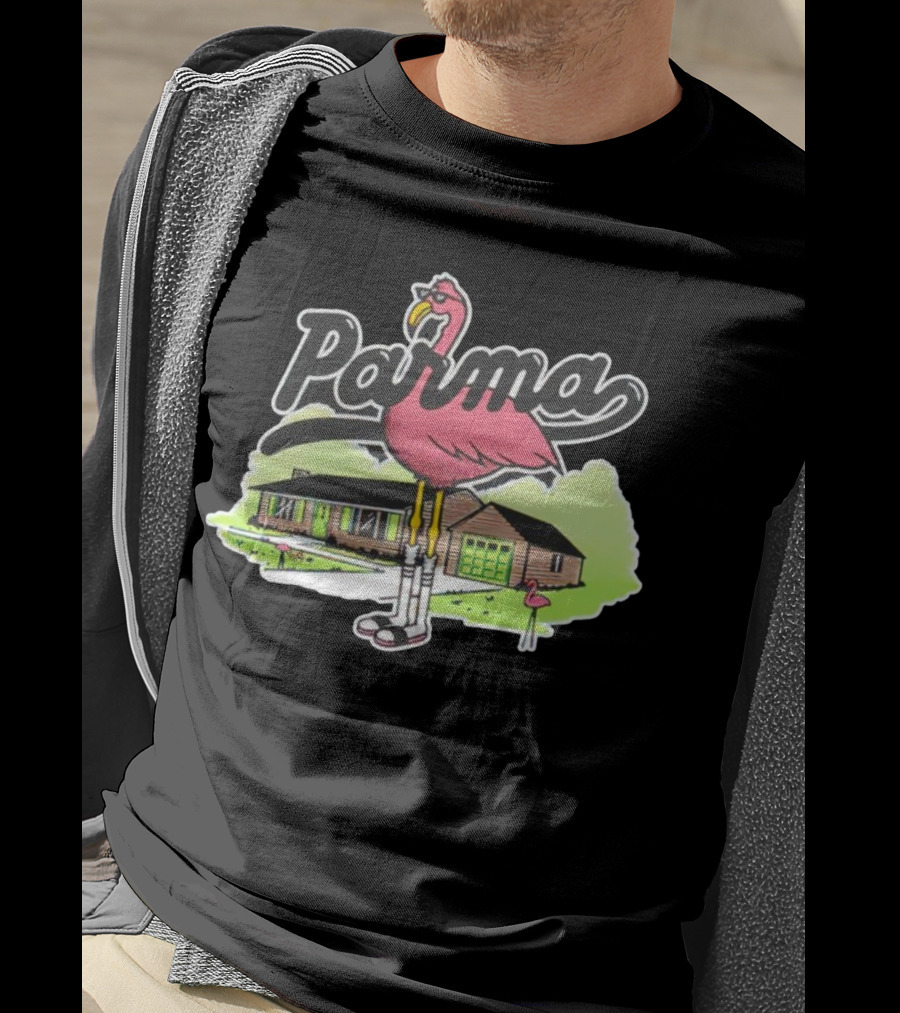Parma Flamingo In Suburban Neighborhood Scene T-Shirt
