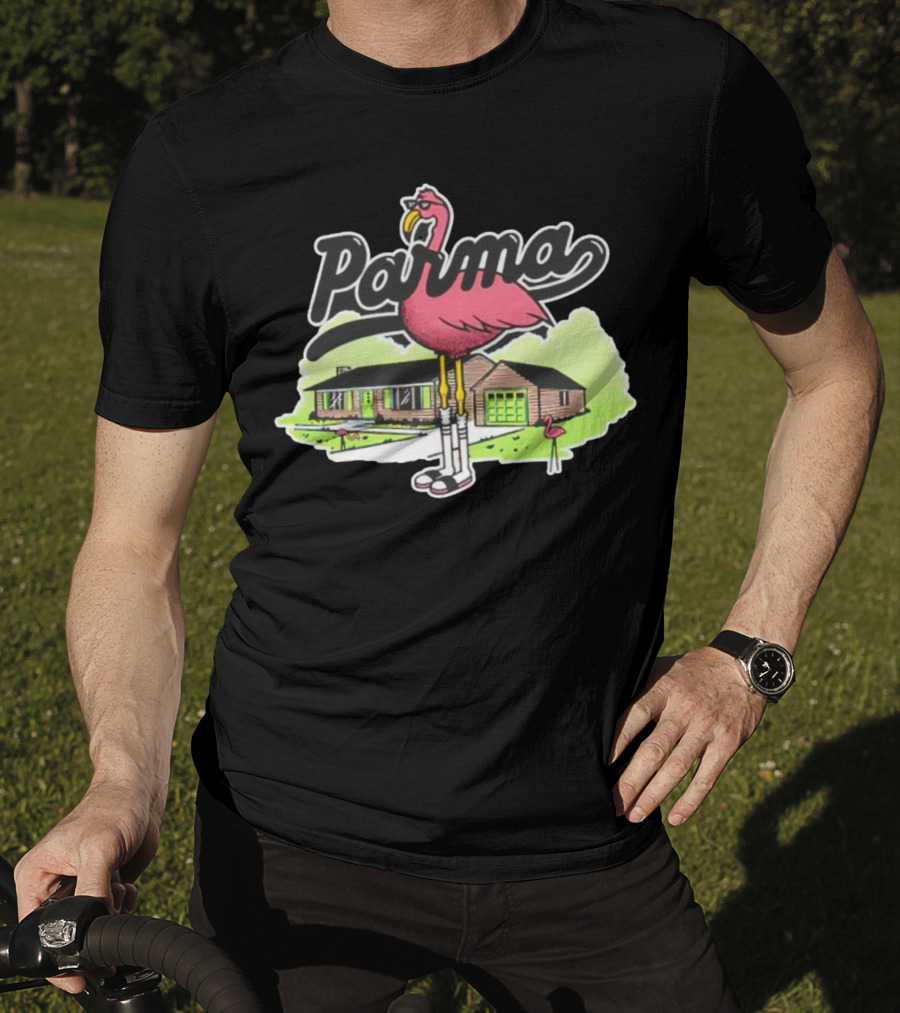 Parma Flamingo In Suburban Neighborhood Scene T-Shirt