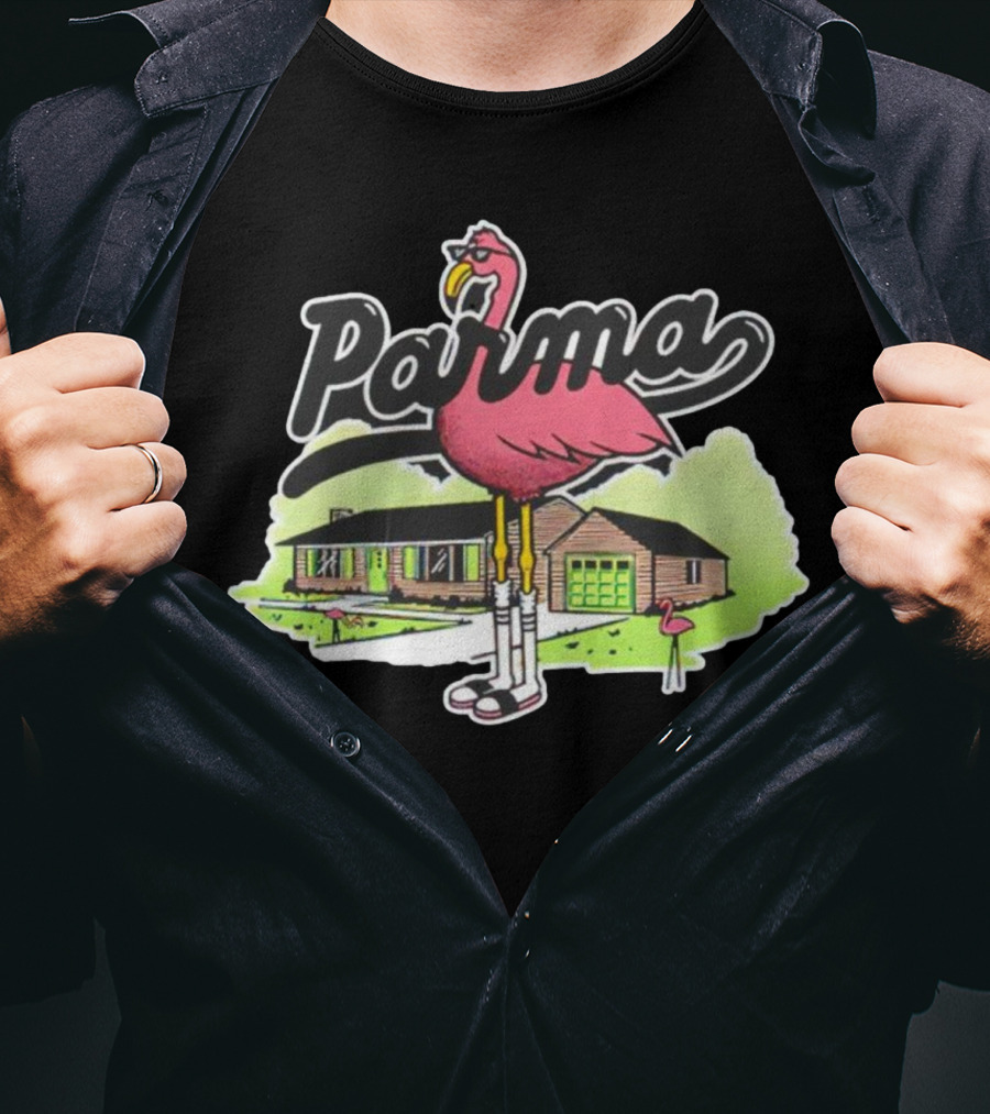 Parma Flamingo In Suburban Neighborhood Scene T-Shirt