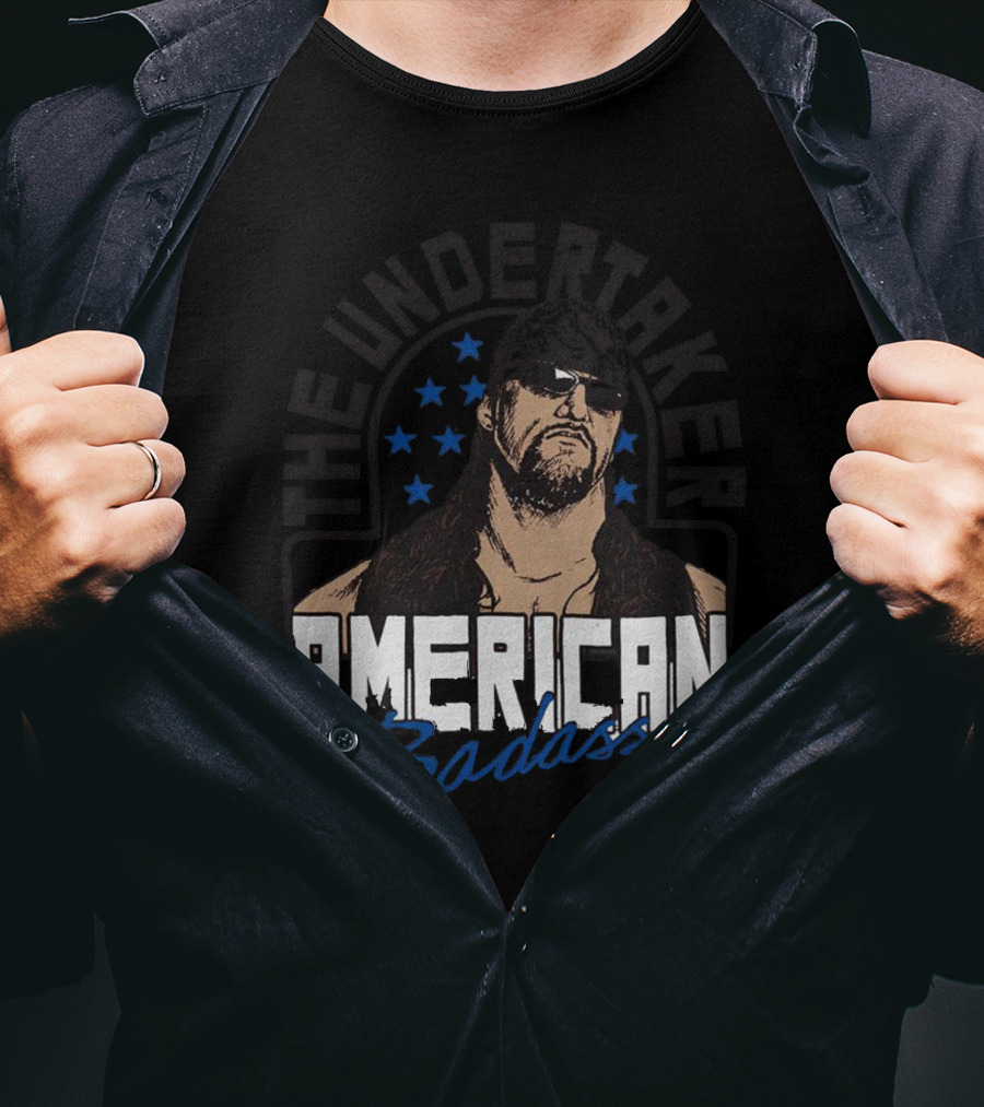 The Undertaker American Badass Stars Sunglasses Long Hair T-Shirt