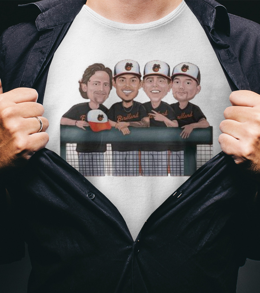Dugout Boys Birdland Baltimore Orioles Players Cartoon Caricature T-Shirt