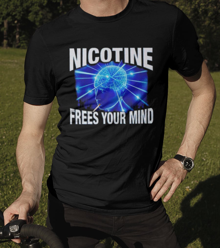 Nicotine Frees Your Mind Electric Brain Smoke Effect T-Shirt