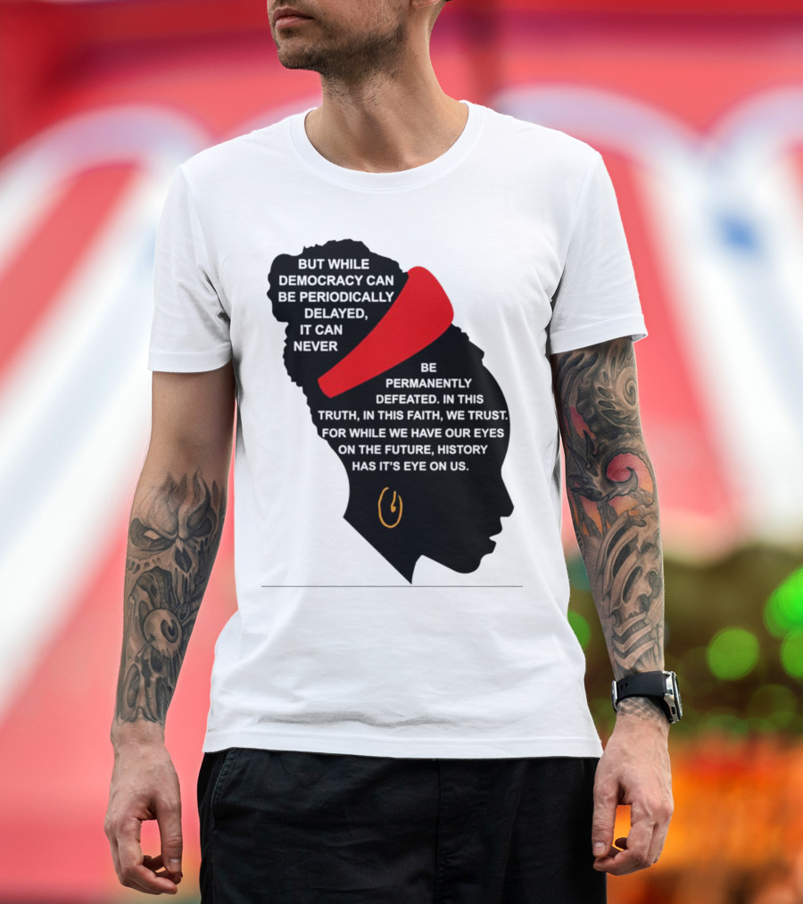 Amanda Gorman Democracy Periodically Delayed Never Permanently Defeated Silhouette With Red Headband T-Shirt