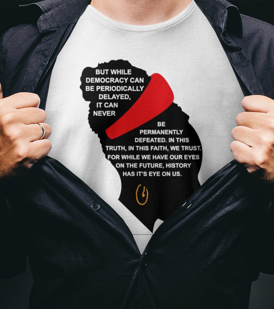 Amanda Gorman Democracy Periodically Delayed Never Permanently Defeated Silhouette With Red Headband T-Shirt