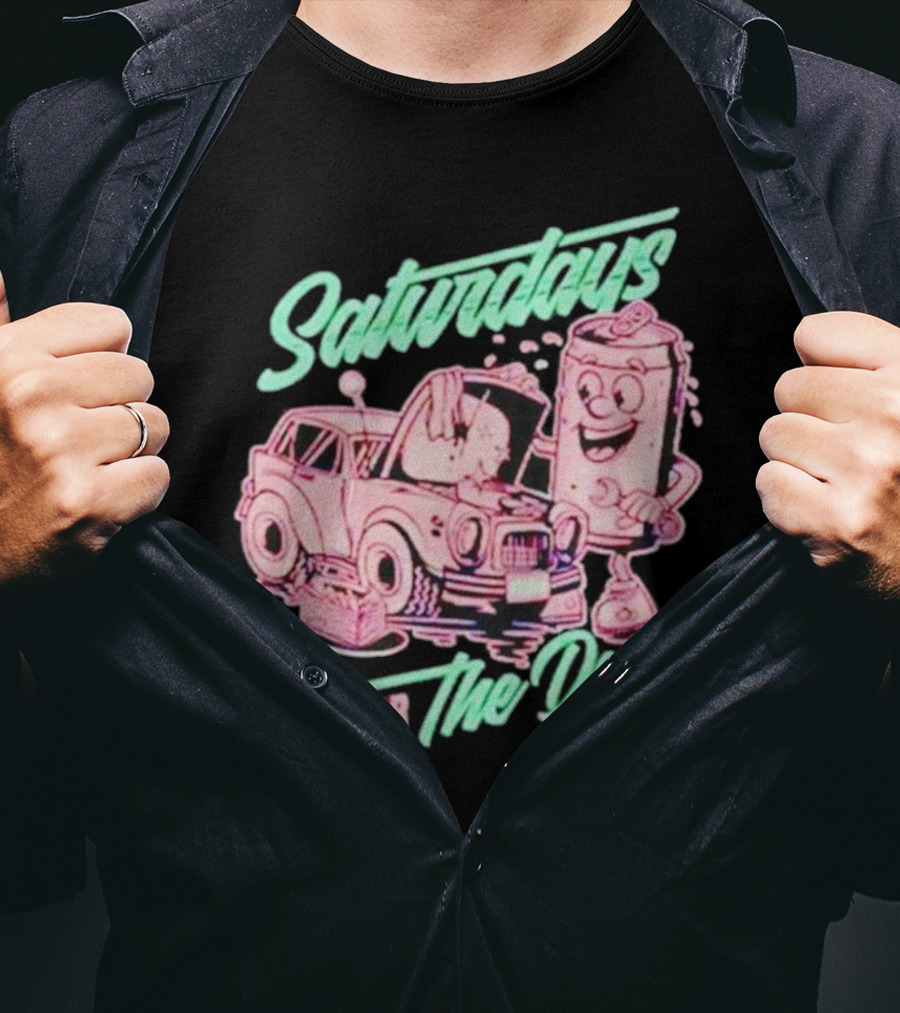 Saturdays Are For The Dads Retro Car And Soda Can Guy T-Shirt