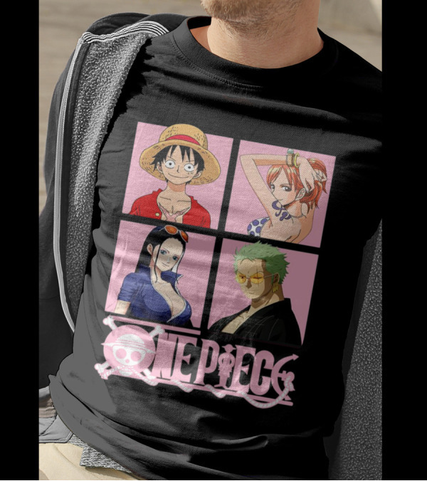 Luffy Zoro Nami Robin One Piece Pink T-Shirt