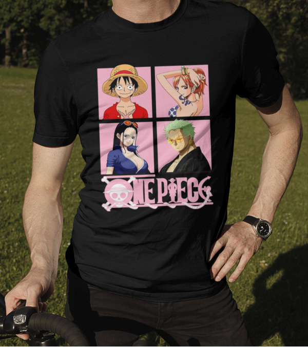 Luffy Zoro Nami Robin One Piece Pink T-Shirt