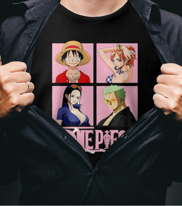 Luffy Zoro Nami Robin One Piece Pink T-Shirt