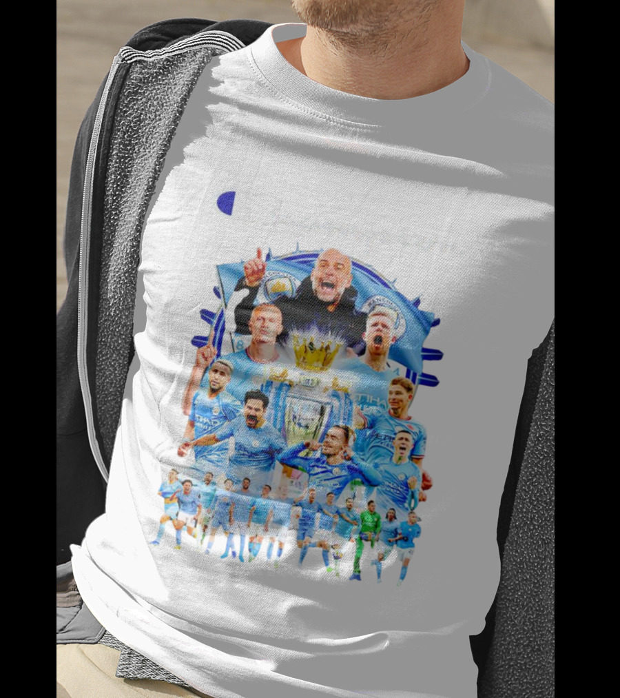 Manchester City Champion Team Celebration With Trophy And Players T-Shirt