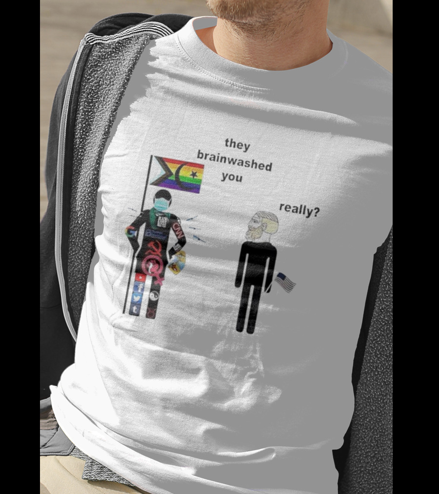 They Brainwashed You Really Pride Flag Antifa Mask CNN Social Media Logos American Flag T-Shirt