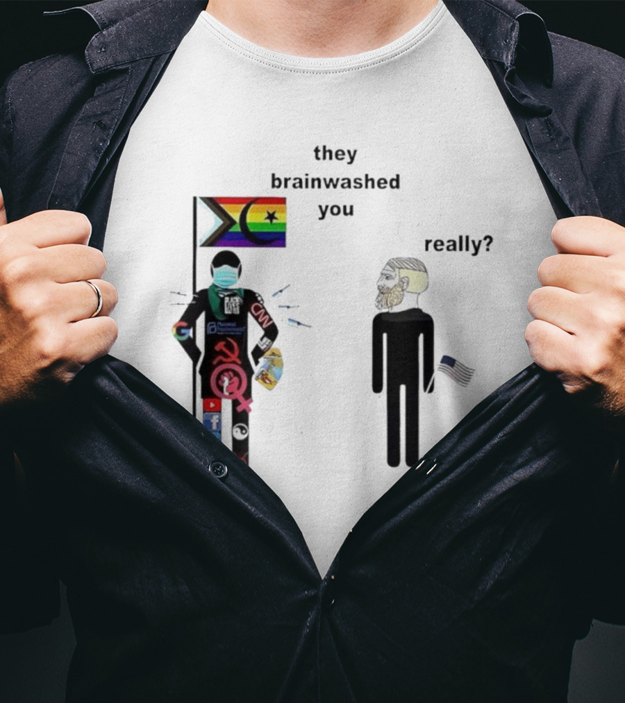 They Brainwashed You Really Pride Flag Antifa Mask CNN Social Media Logos American Flag T-Shirt