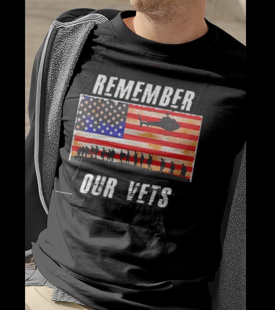 Vietnam Veterans Remember Our Vets Memorial Day American Flag Helicopter T-Shirt