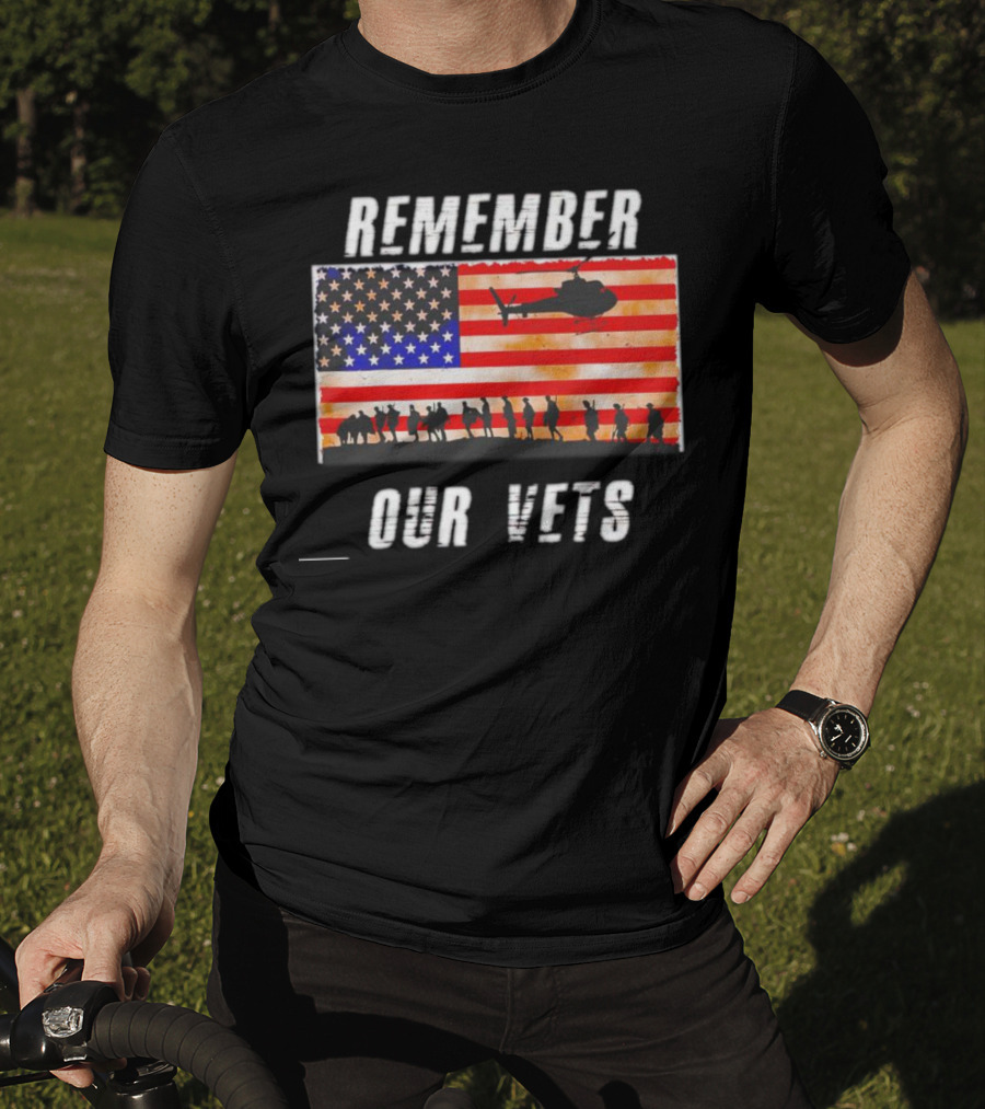 Vietnam Veterans Remember Our Vets Memorial Day American Flag Helicopter T-Shirt