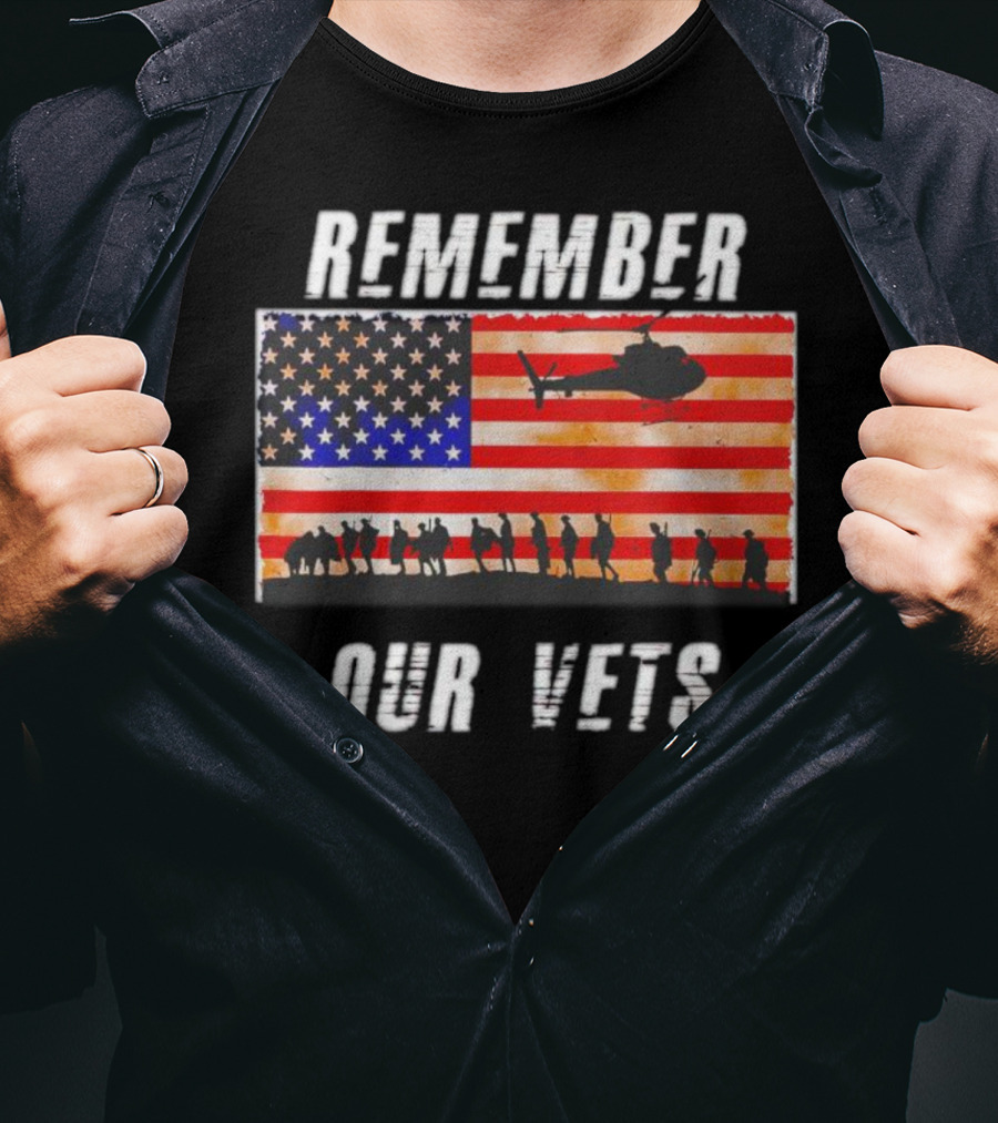 Vietnam Veterans Remember Our Vets Memorial Day American Flag Helicopter T-Shirt