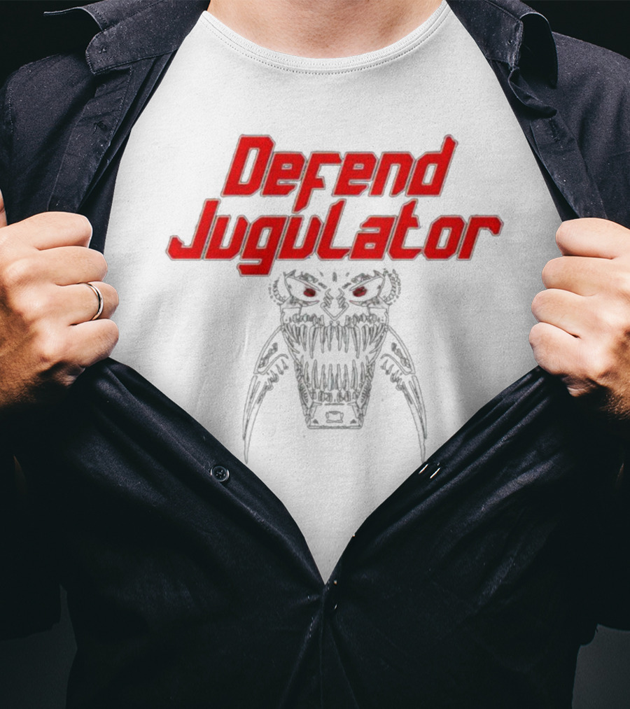 Defend Jugulator Metal Beast With Fangs And Red Eyes T-Shirt