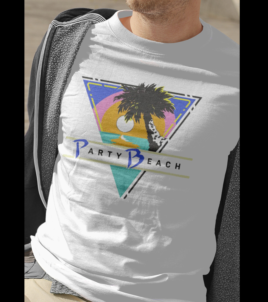 Party Beach Sunset Palm Tree Retro Triangle T-Shirt