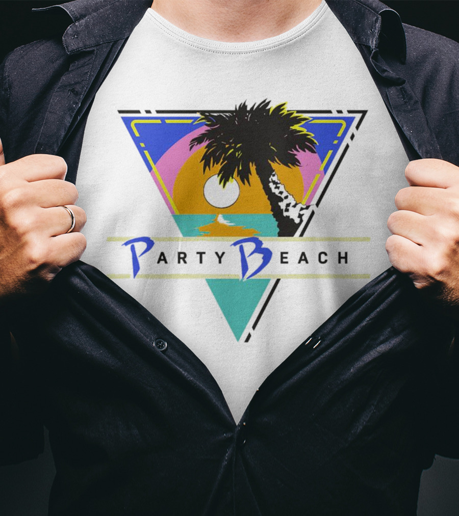 Party Beach Sunset Palm Tree Retro Triangle T-Shirt