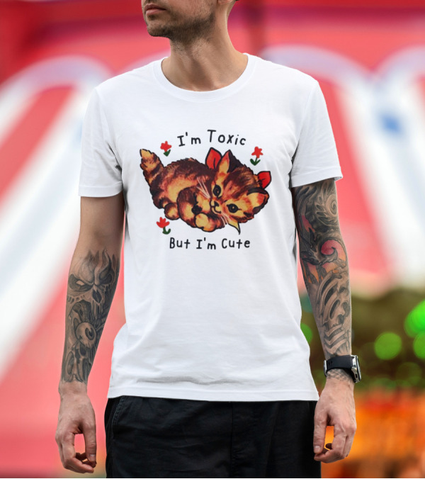 Premium T-Shirt: I'm Toxic But I'm Cute Cat with Flowers T-Shirt I'm Toxic But I'm Cute Cat with Flowers T-Shirt